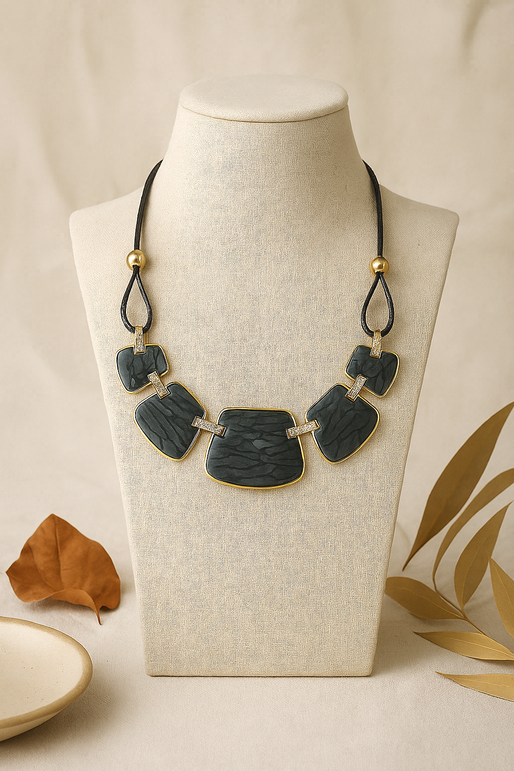 Textured Charcoal Panel Necklace with Rustic Finish
