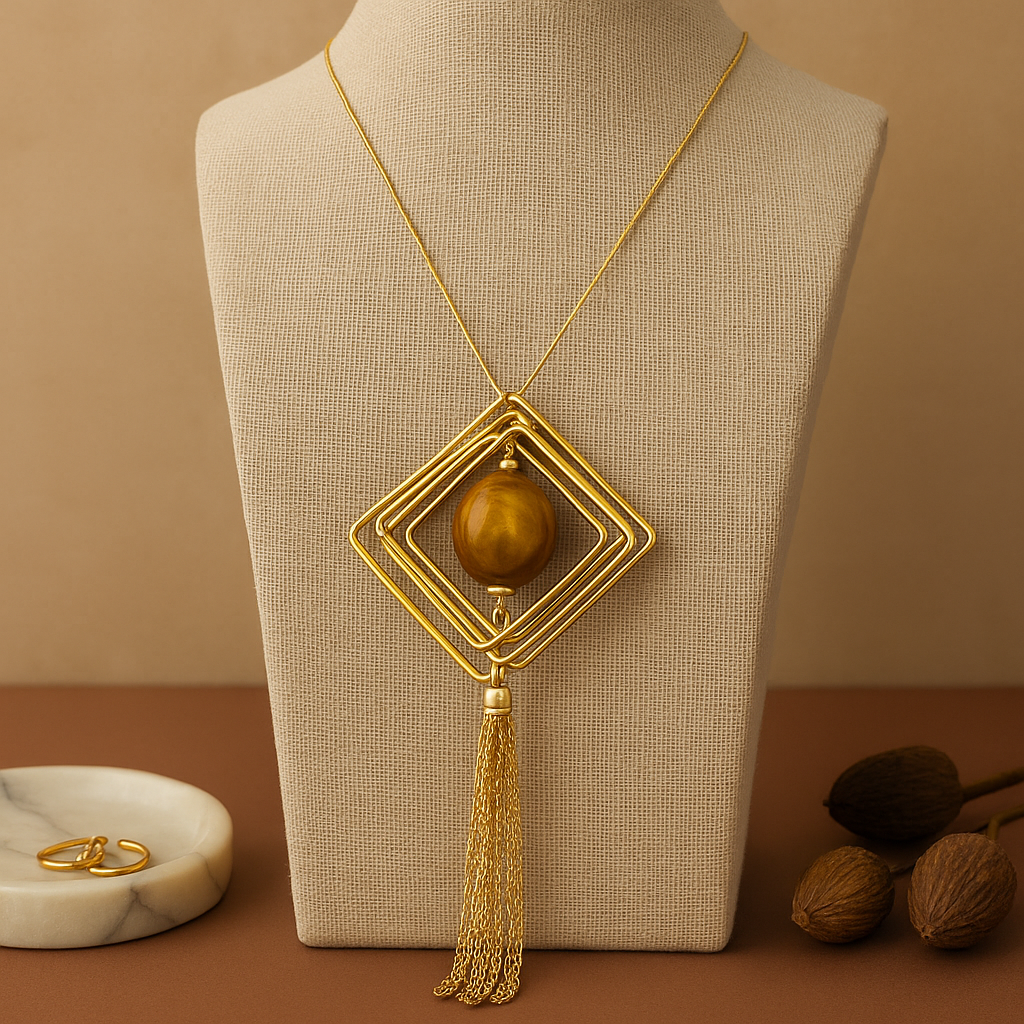 Golden Geometric Tassel Pendant Necklace