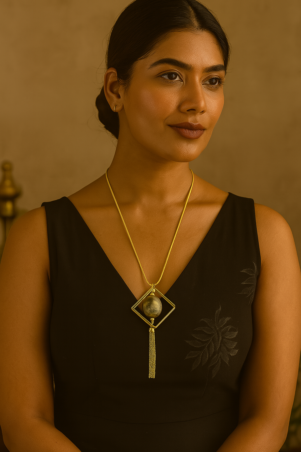 Green Geometric Tassel Pendant Necklace