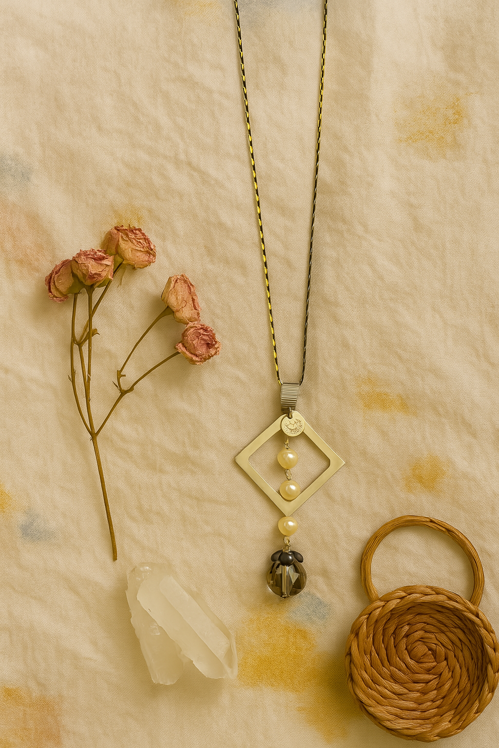 Geometric Drop Pendant Necklace with Stone Accent
