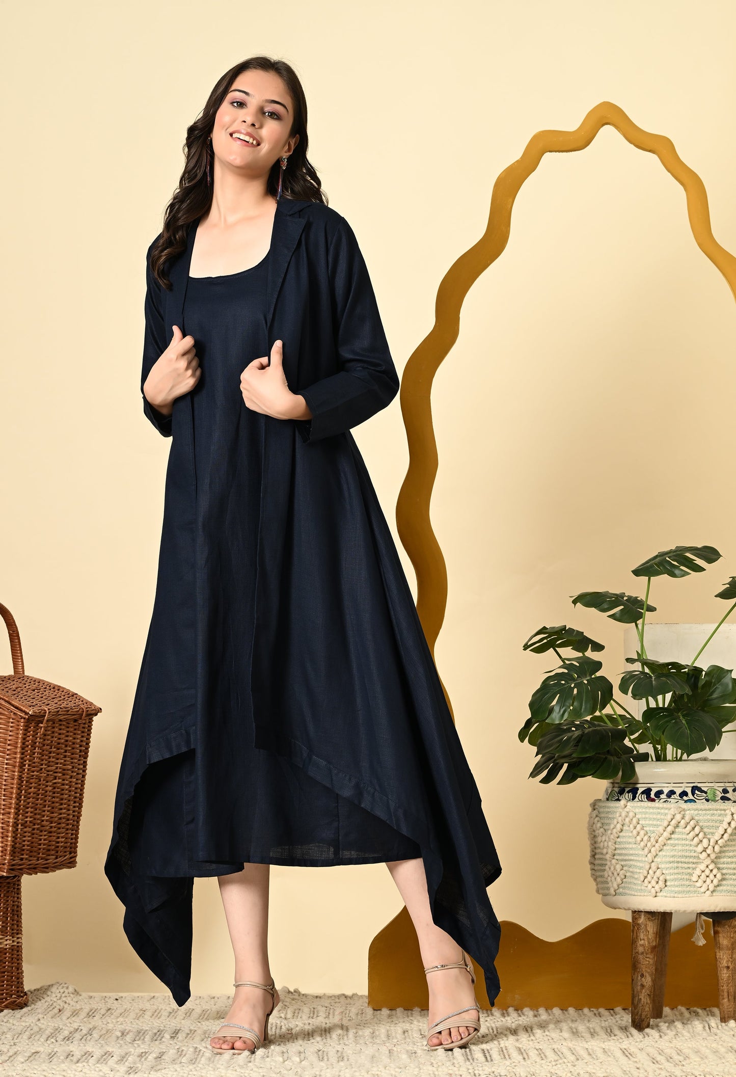 MIDNIGHT LINEN COWL DRESS