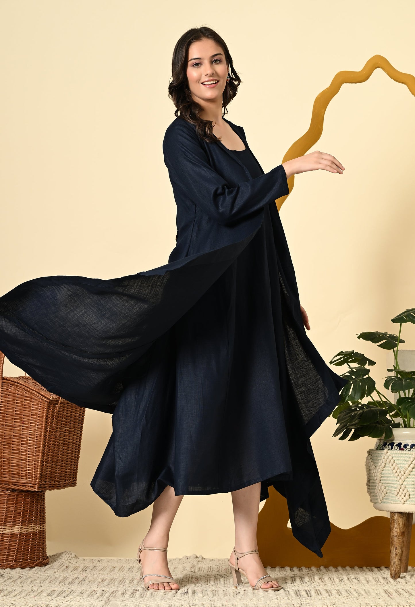 MIDNIGHT LINEN COWL DRESS
