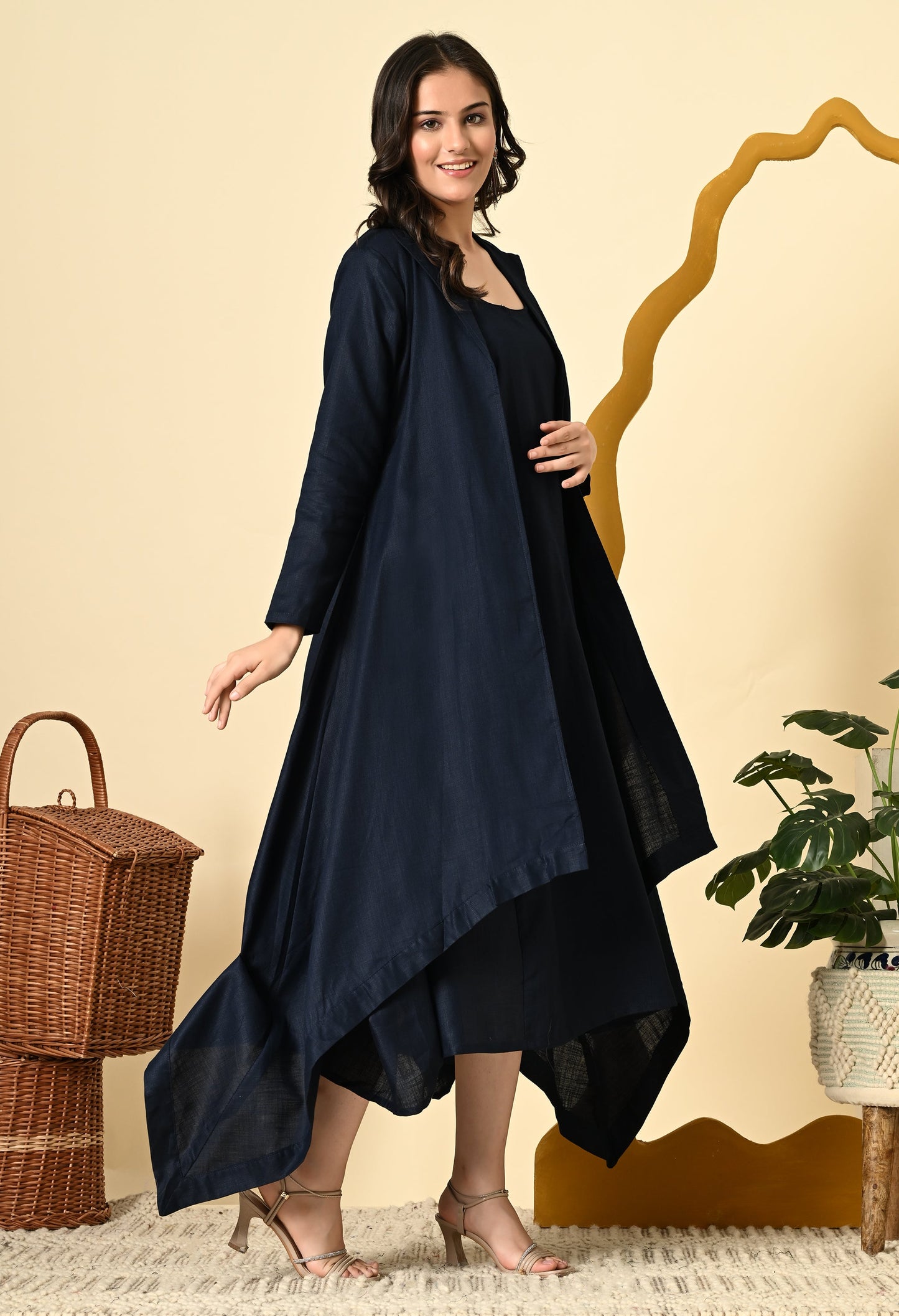 MIDNIGHT LINEN COWL DRESS
