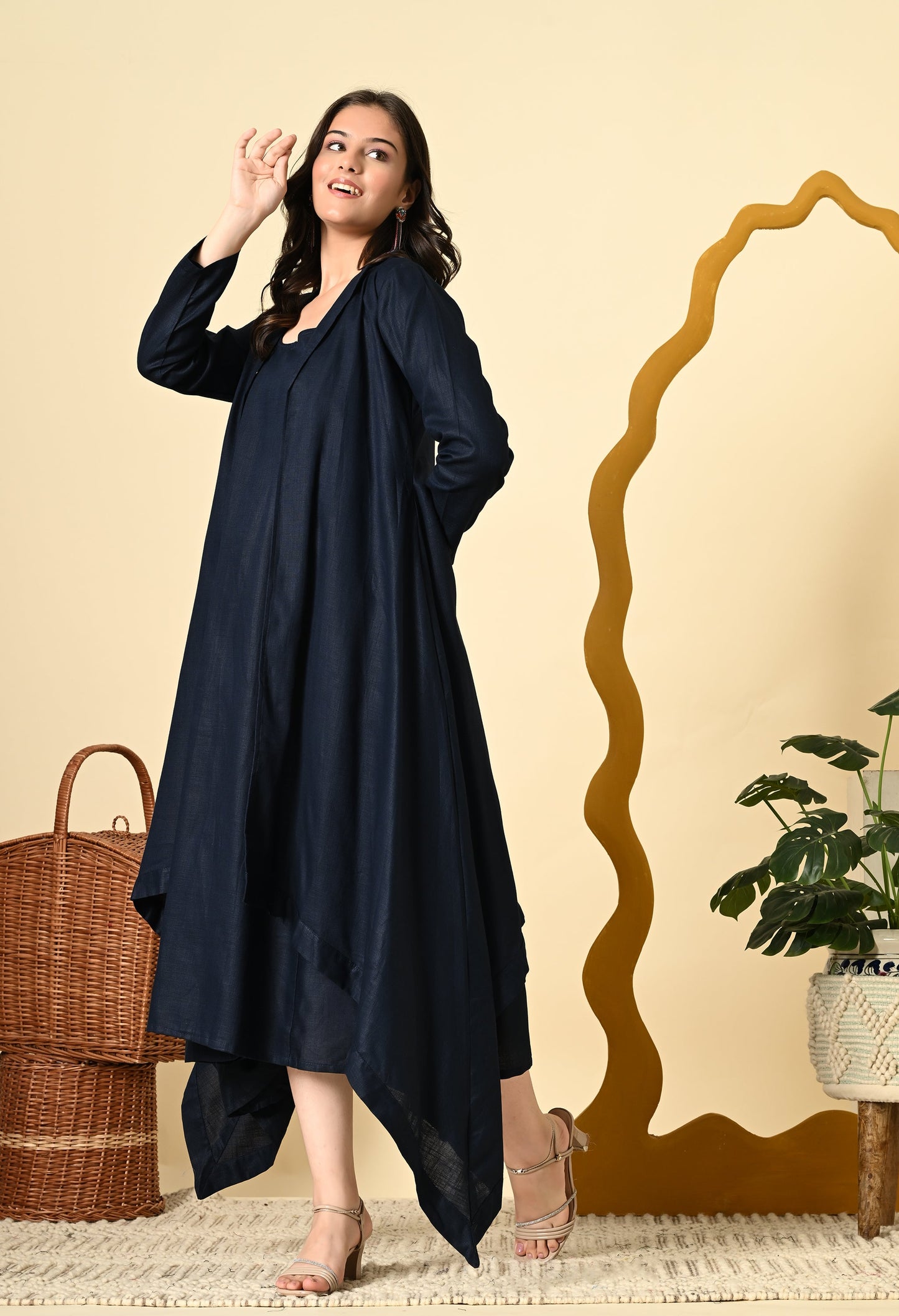 MIDNIGHT LINEN COWL DRESS