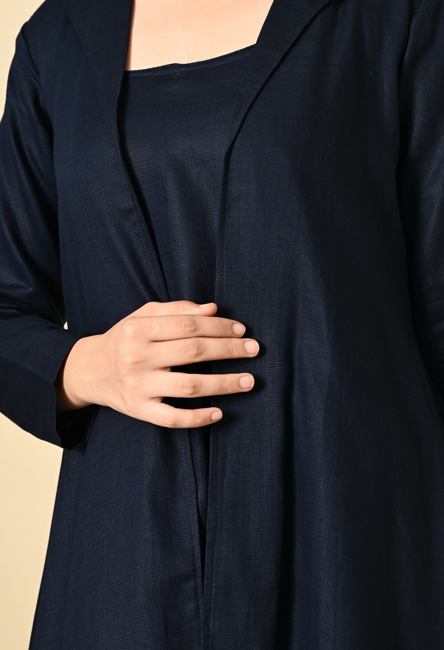 MIDNIGHT LINEN COWL DRESS