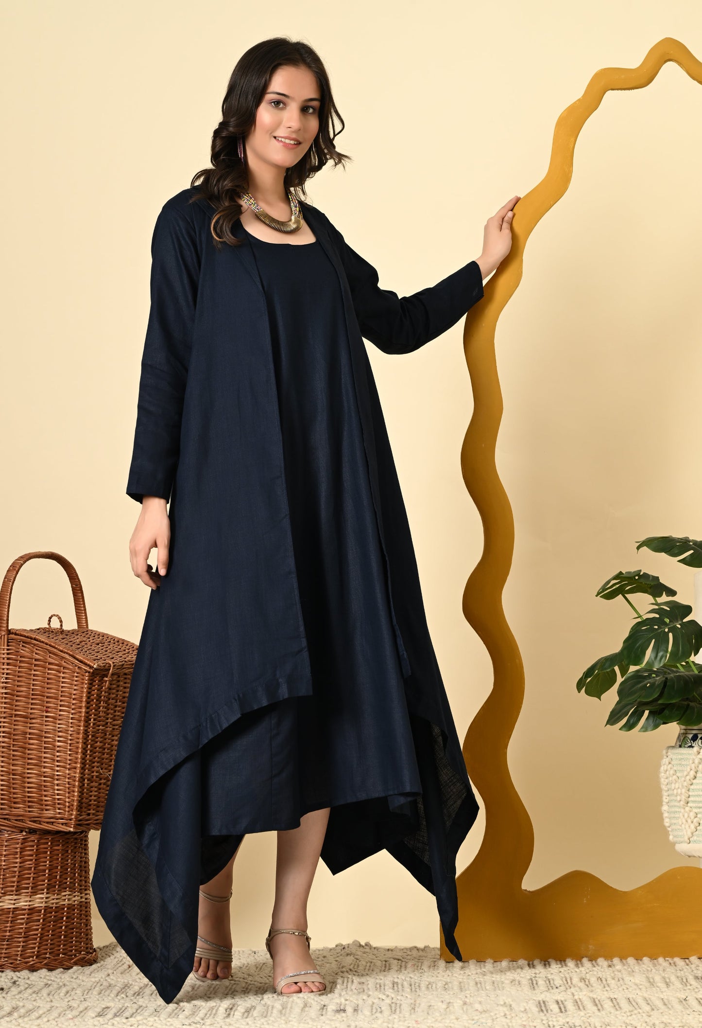 MIDNIGHT LINEN COWL DRESS
