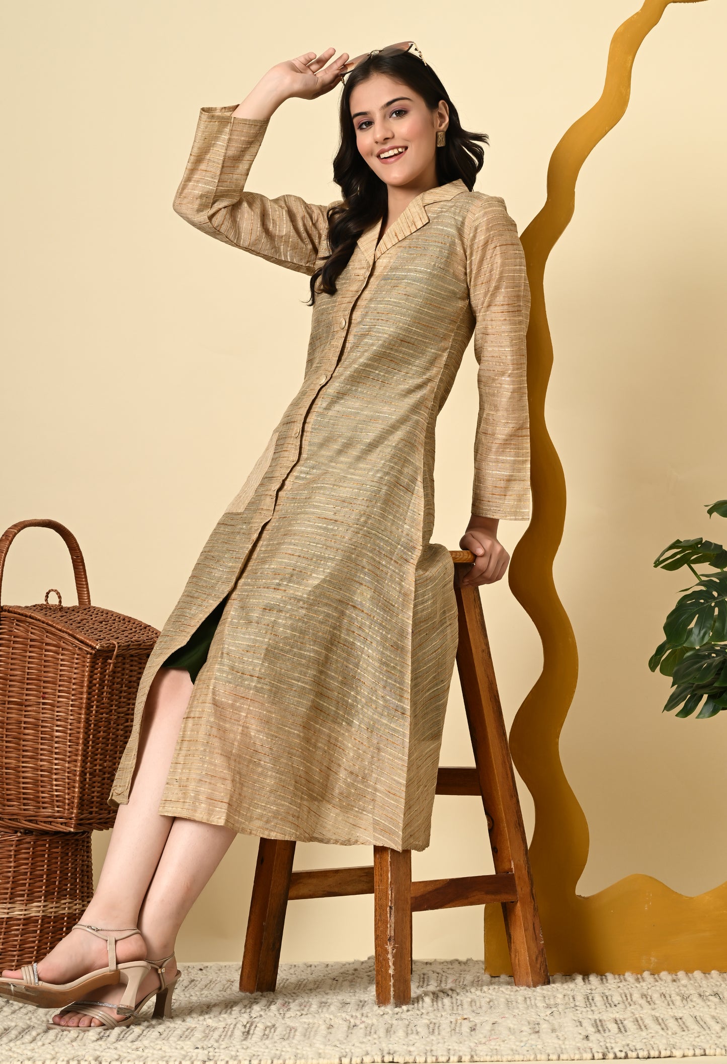 GREEN DRESS WITH LUXE GOLDEN JACKET