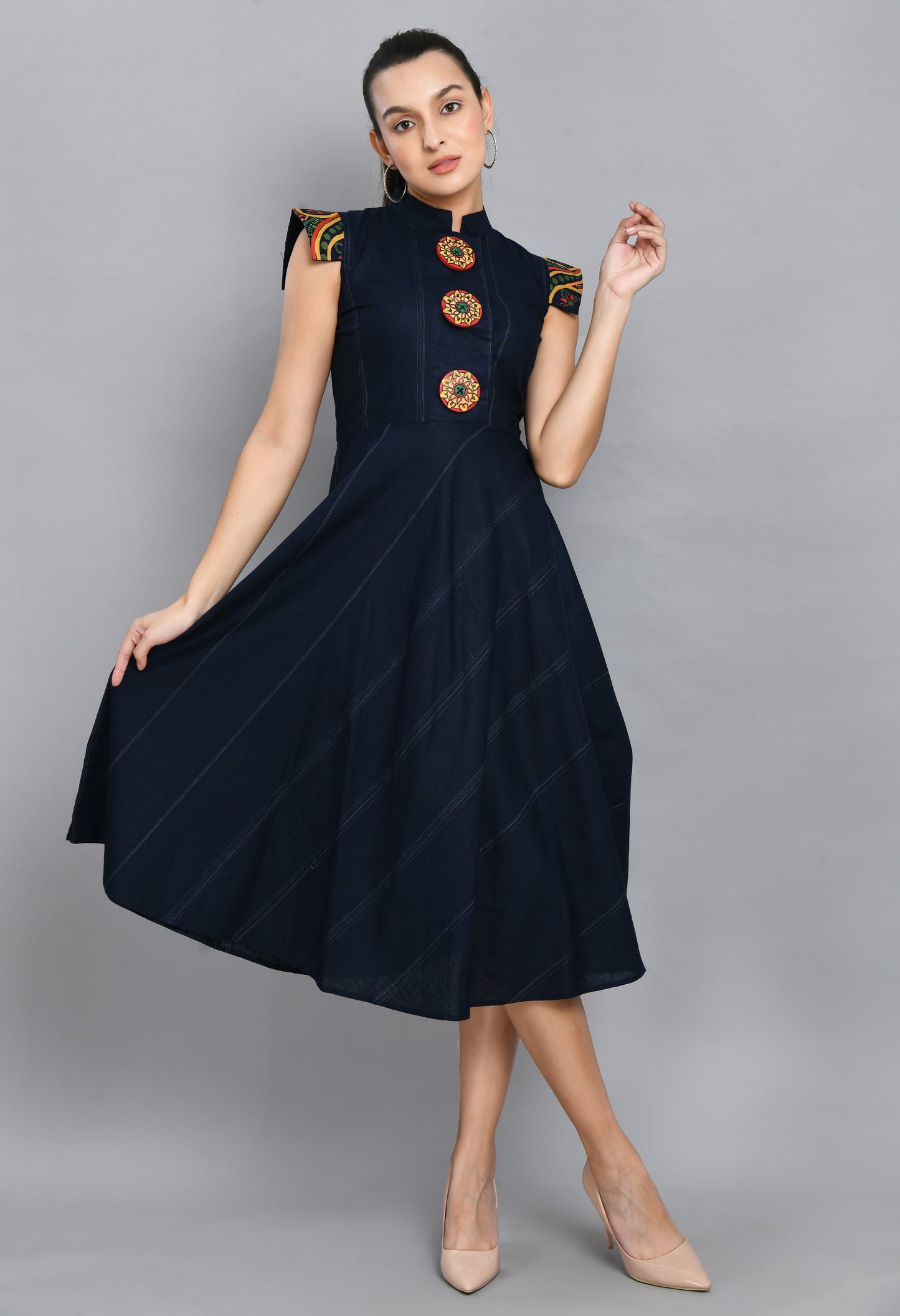 HAND PAINTED SLEEVES AND BUTTONS DRESS