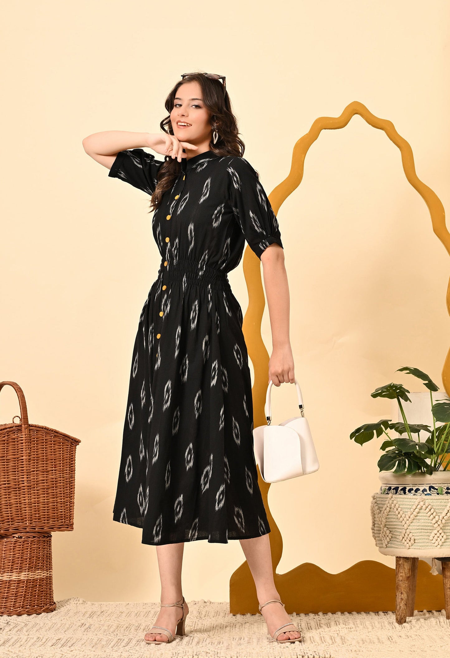 BLACK DIAMOND ELASTICATED MIDI DRESS