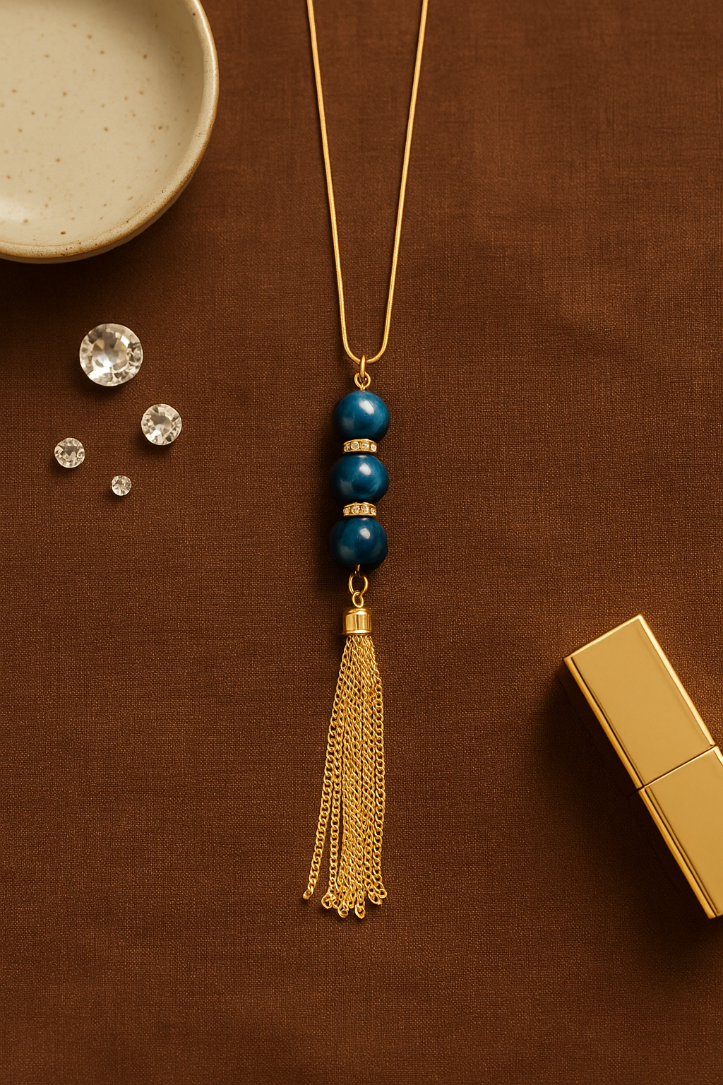 Royal Blue Beaded Tassel Pendant Necklace