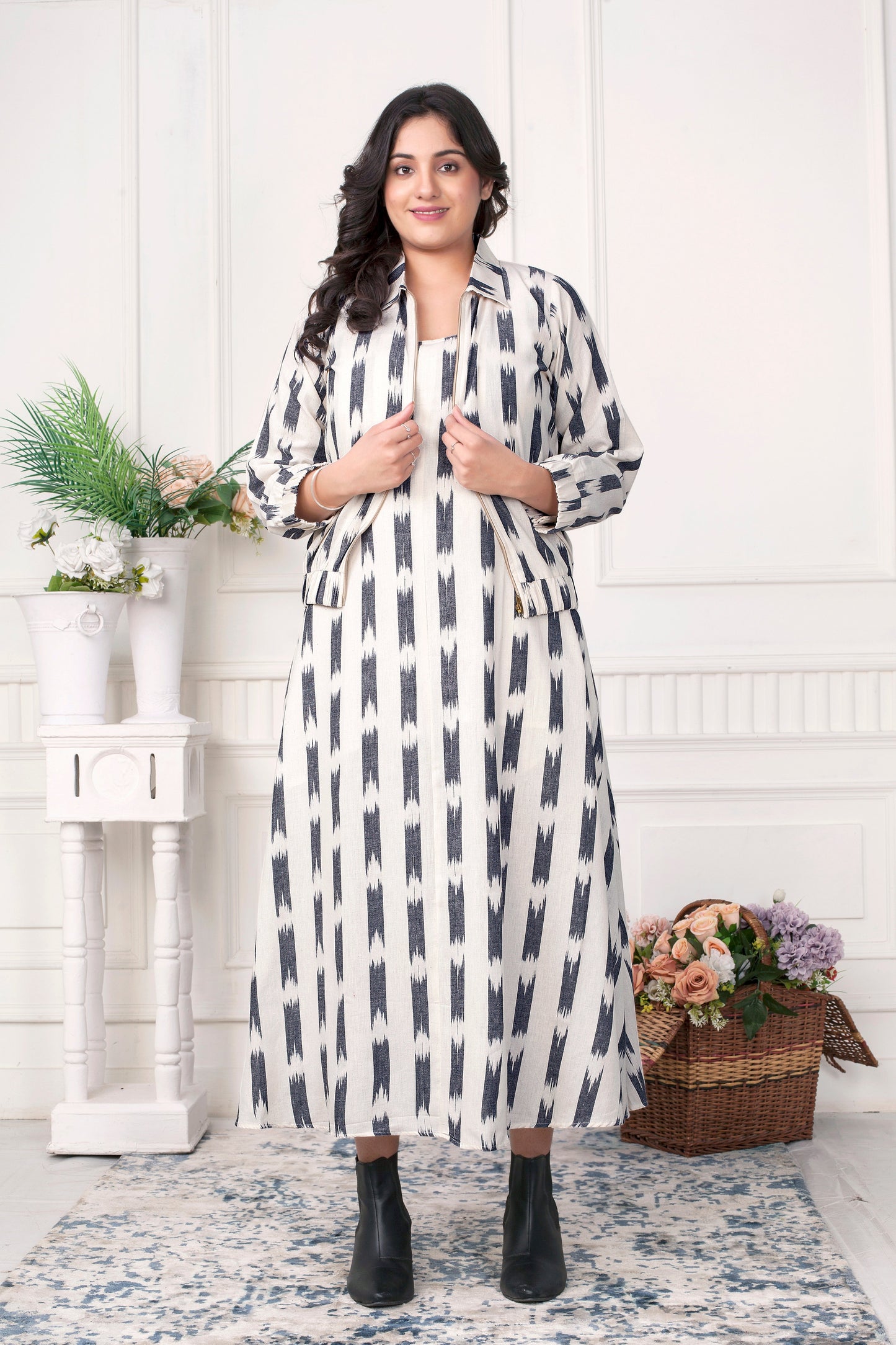 VERSATILE IKAT HANDLOOM ZIPPER JACKET & DRESS SET
