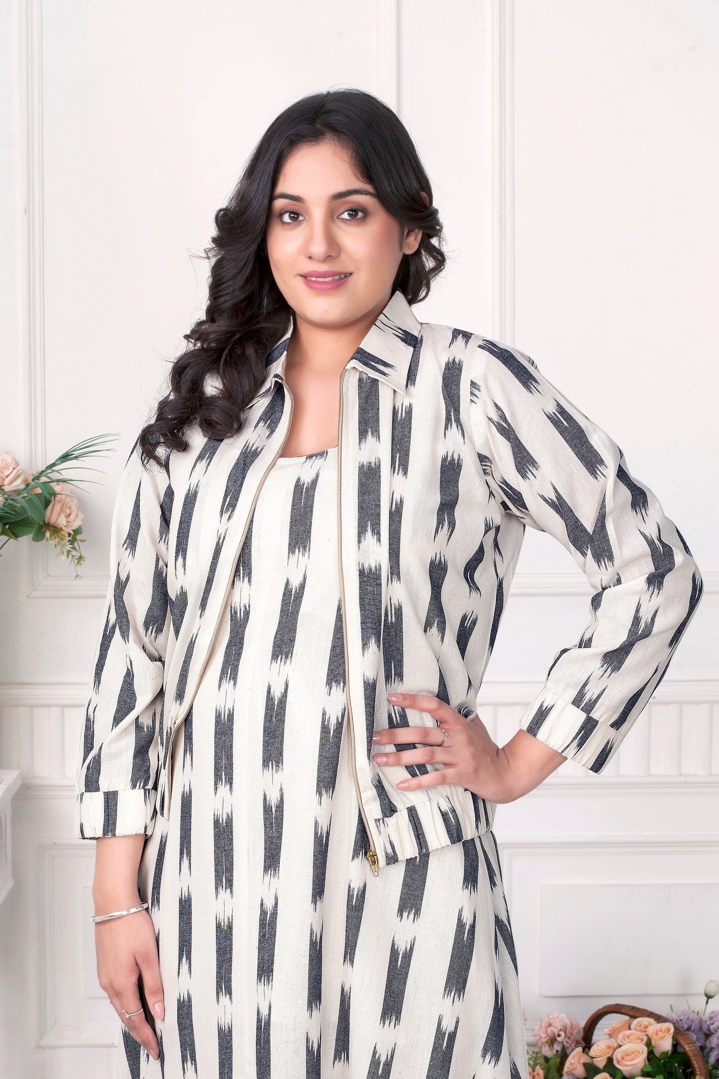 VERSATILE IKAT HANDLOOM ZIPPER JACKET & DRESS SET