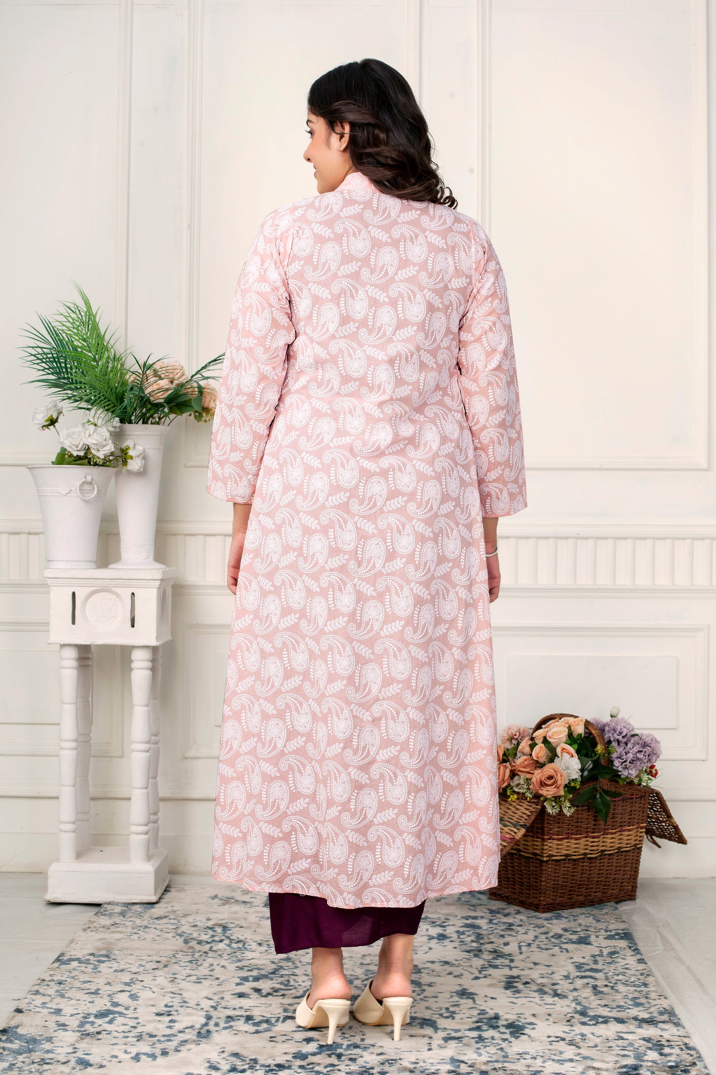 WINE ELEGANCE COWL DRESS WITH BLUSH CHIKANKARI JACKET