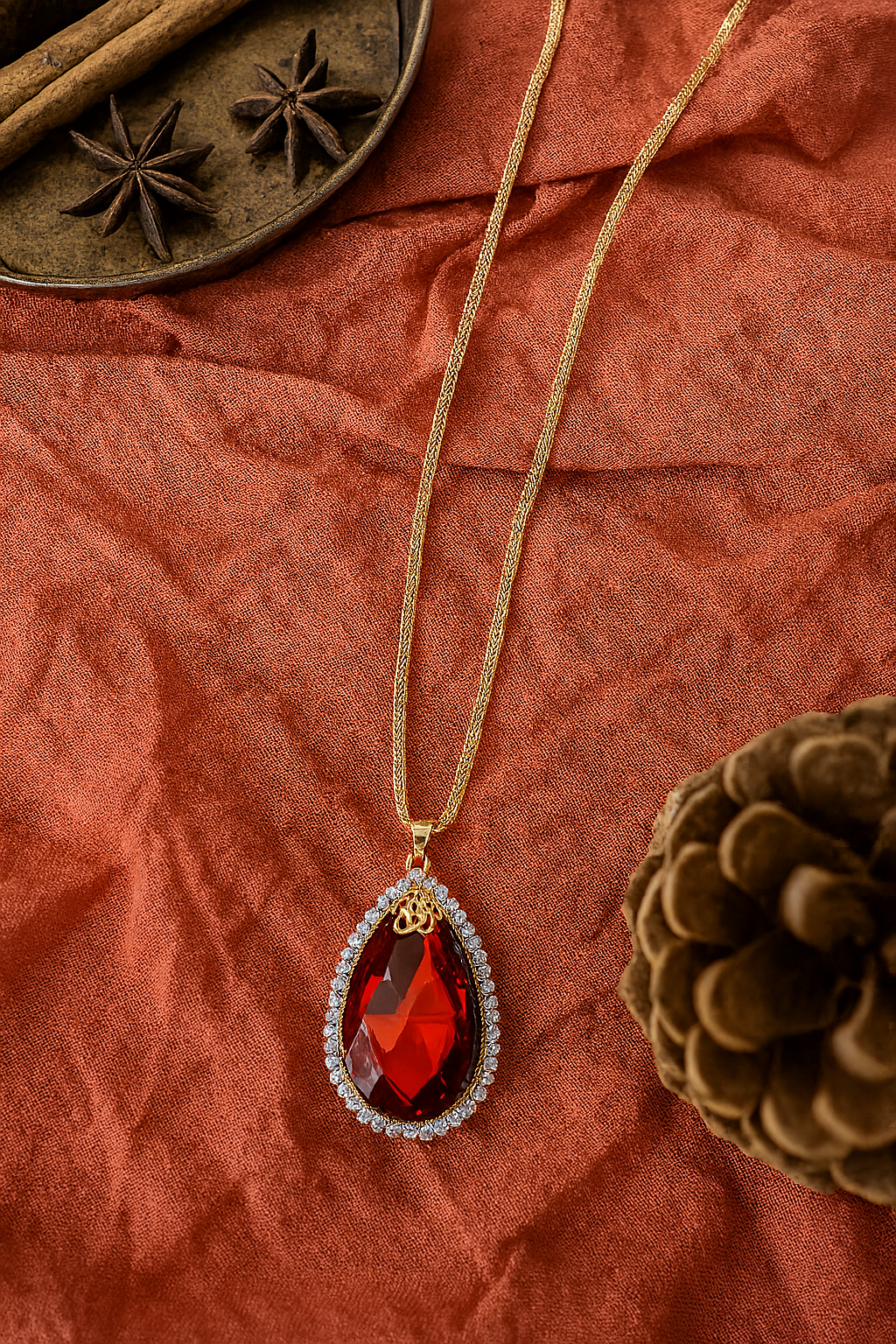 Elegant Red Teardrop Pendant Necklace