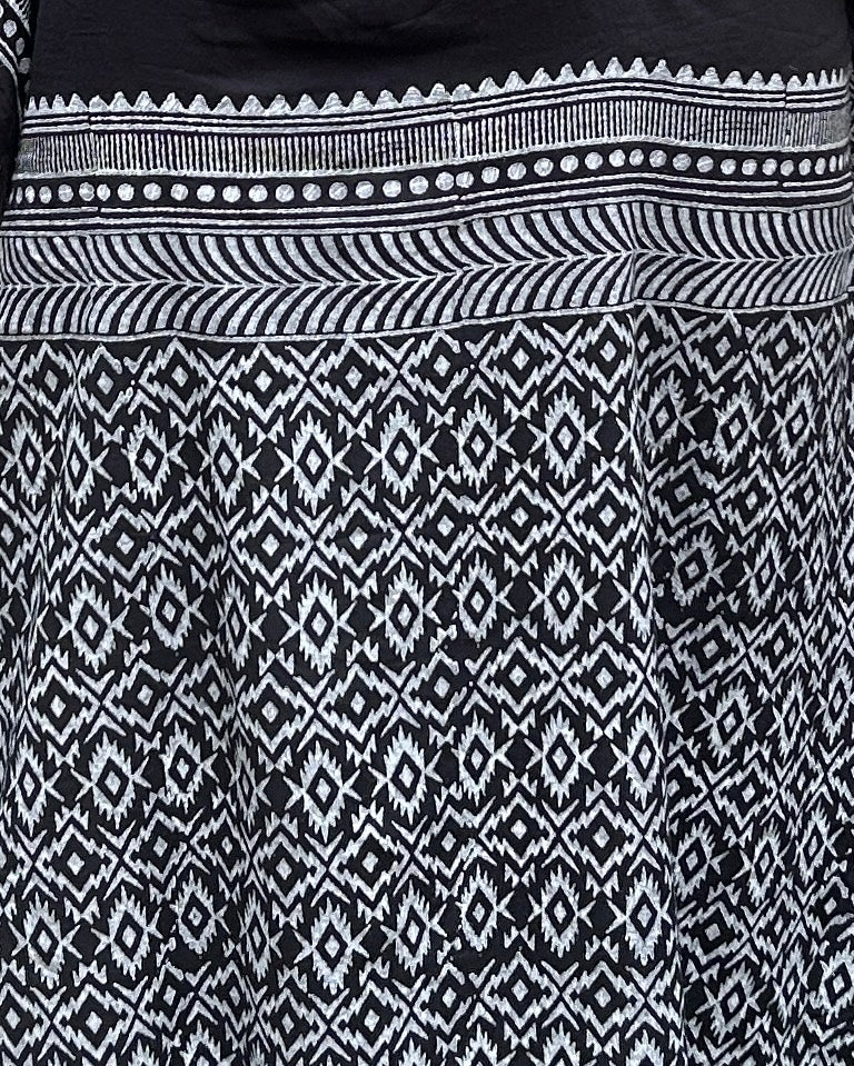 HANDBLOCKED BLACK KAFTAN DRESS