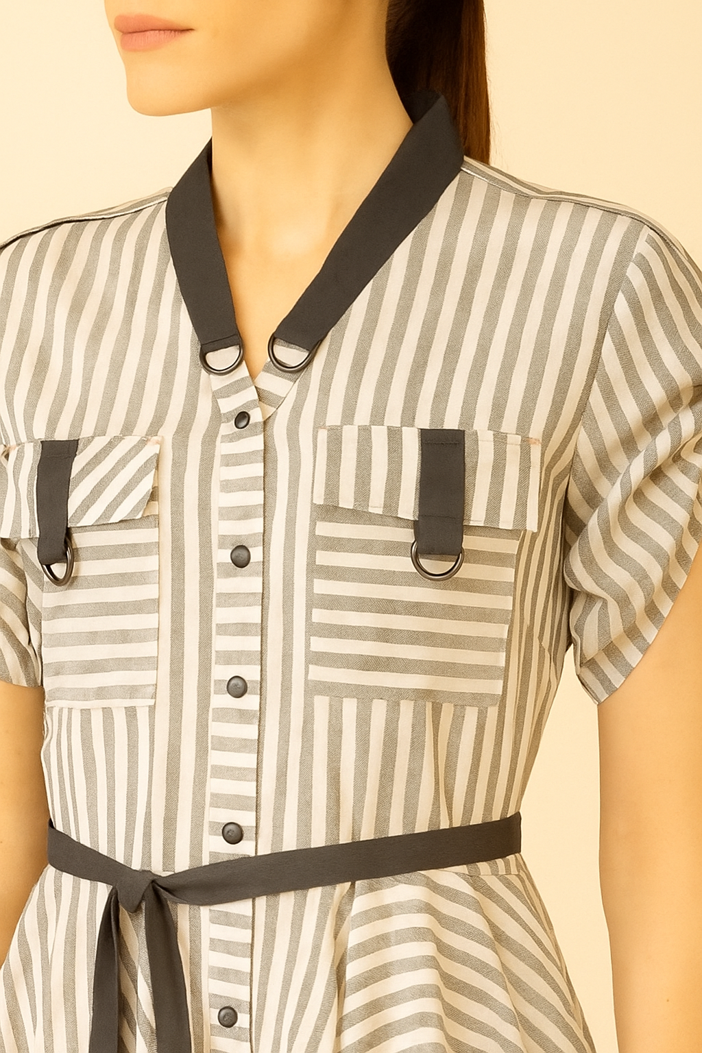GREY AND WHITE STRIPE LINEN HANDKERCHIEF DRESS