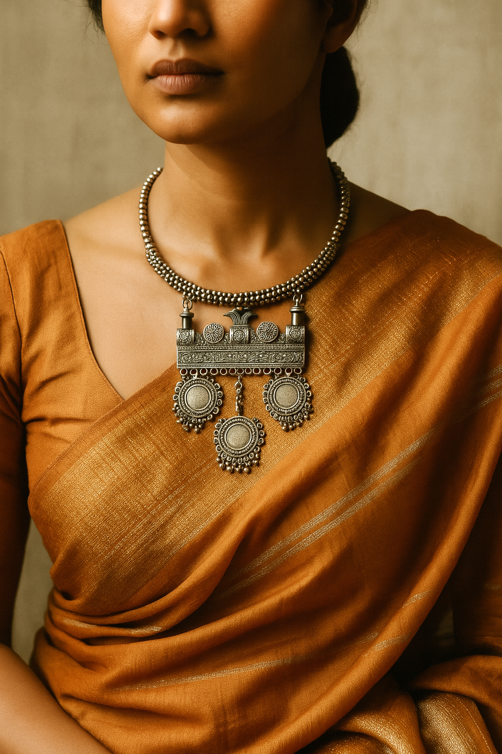 Temple Motif Antique Oxidised Statement Necklace