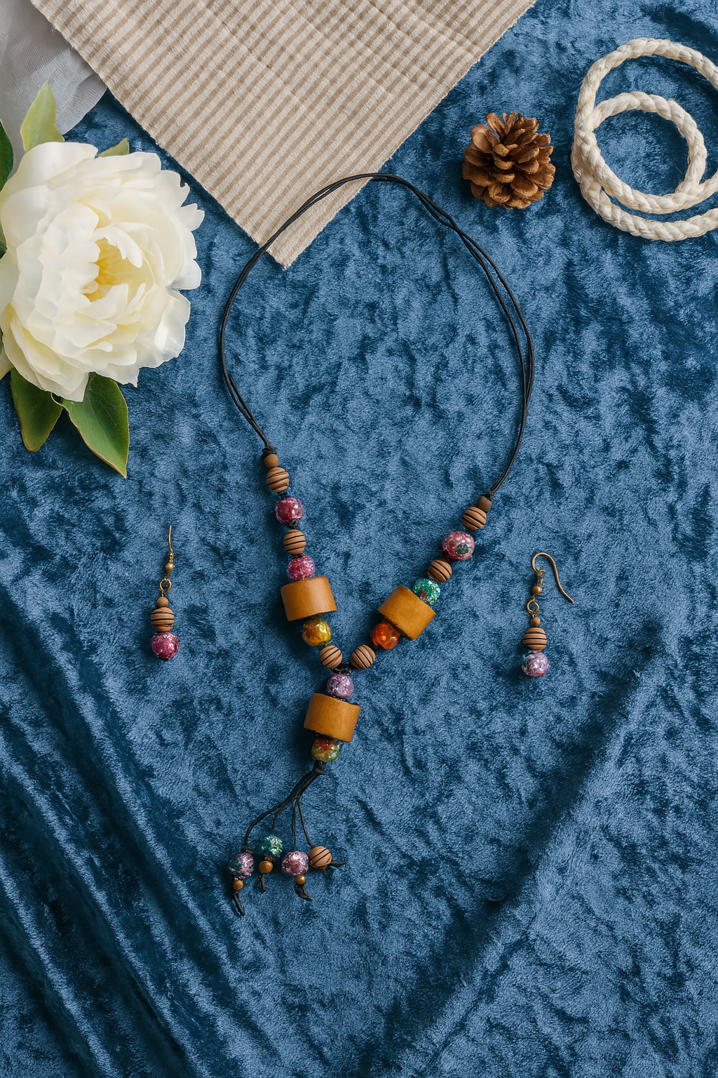 Handcrafted Wooden Bead Necklace Set