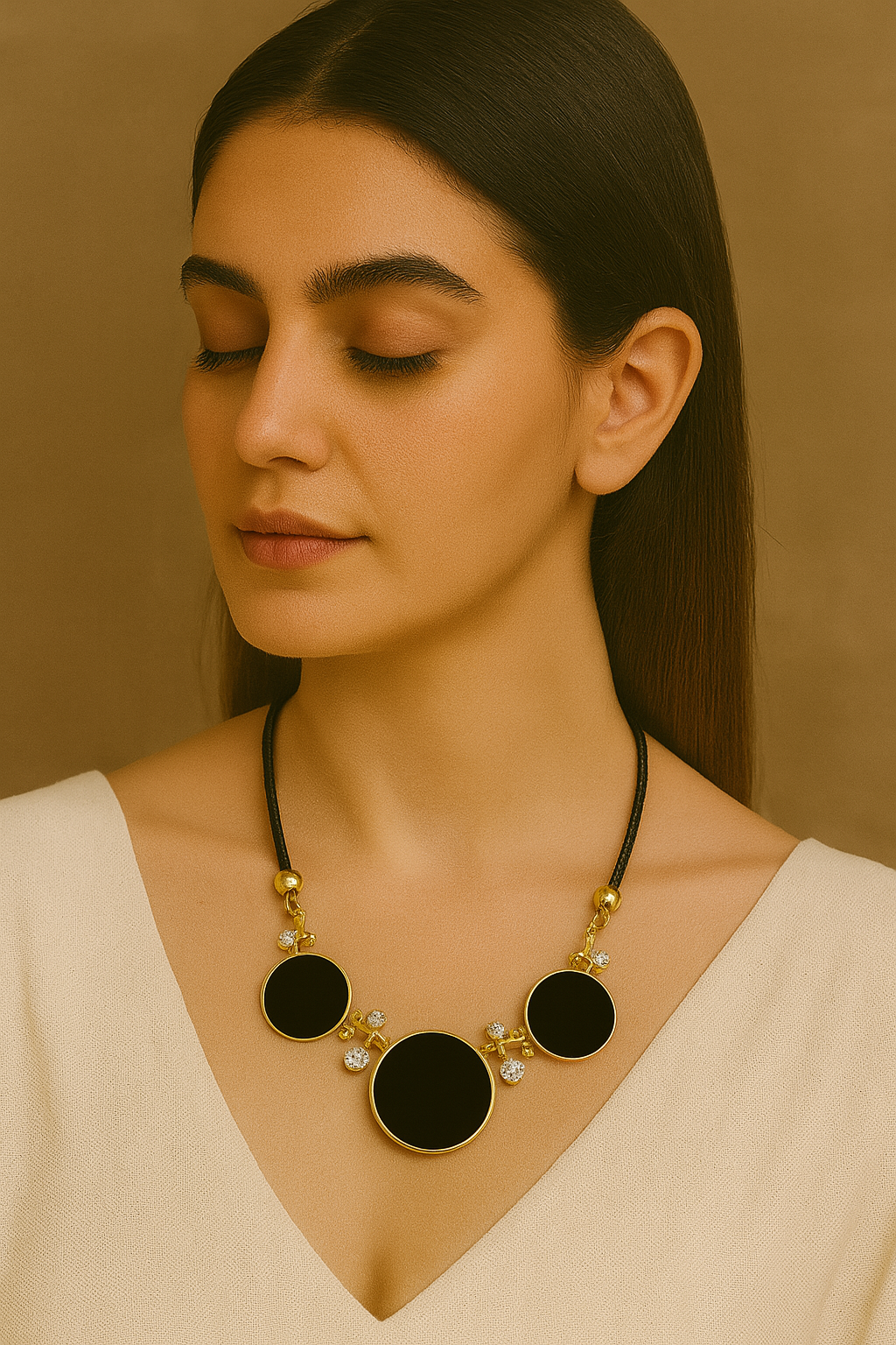 Bold Black Circle Gold-Tone Statement Necklace