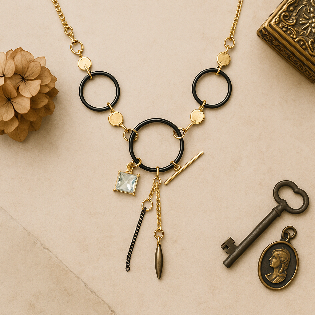 Modern Charm Link Necklace with Geometric Accents
