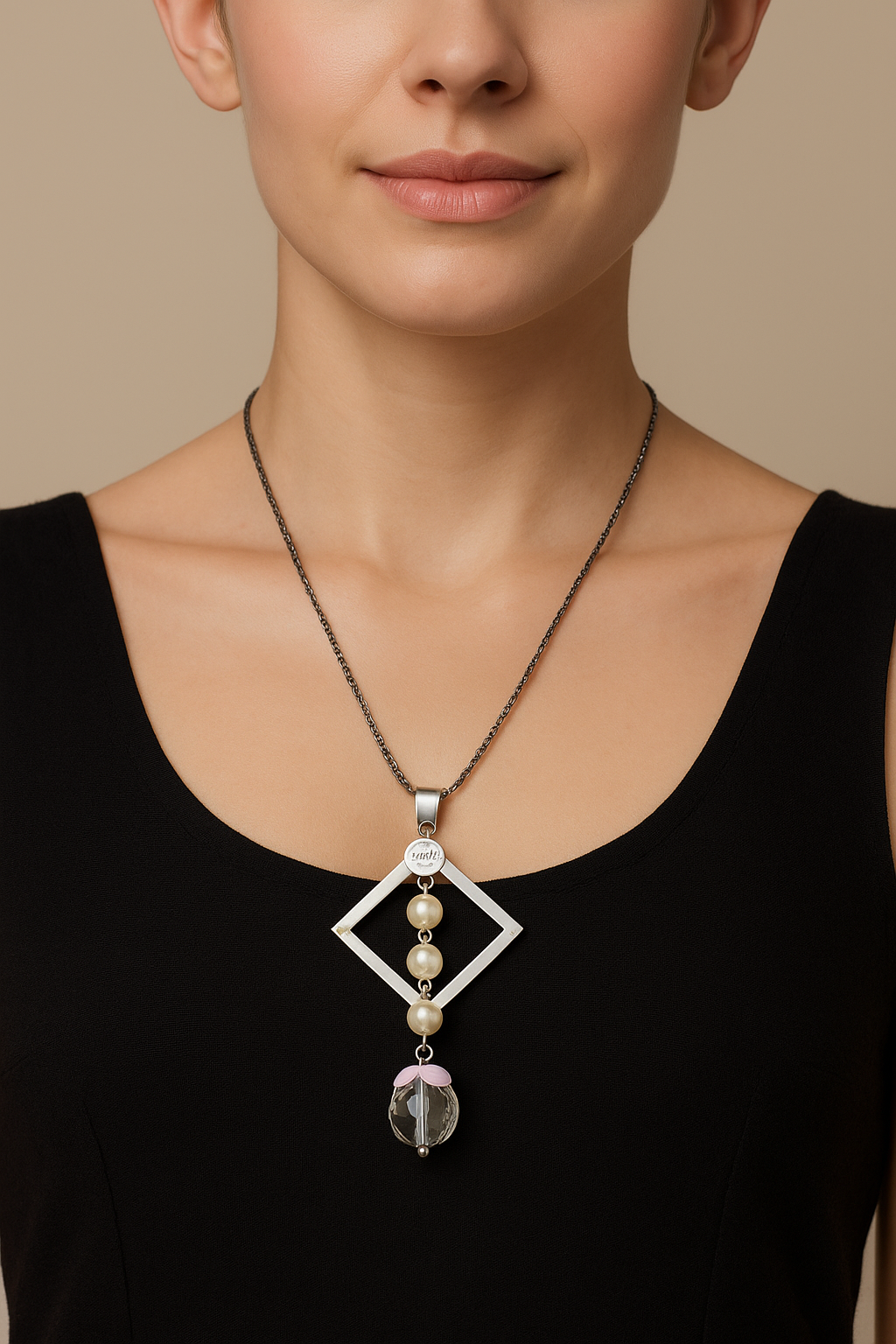 Geometric Drop Pendant Necklace with lilac Stone Accent