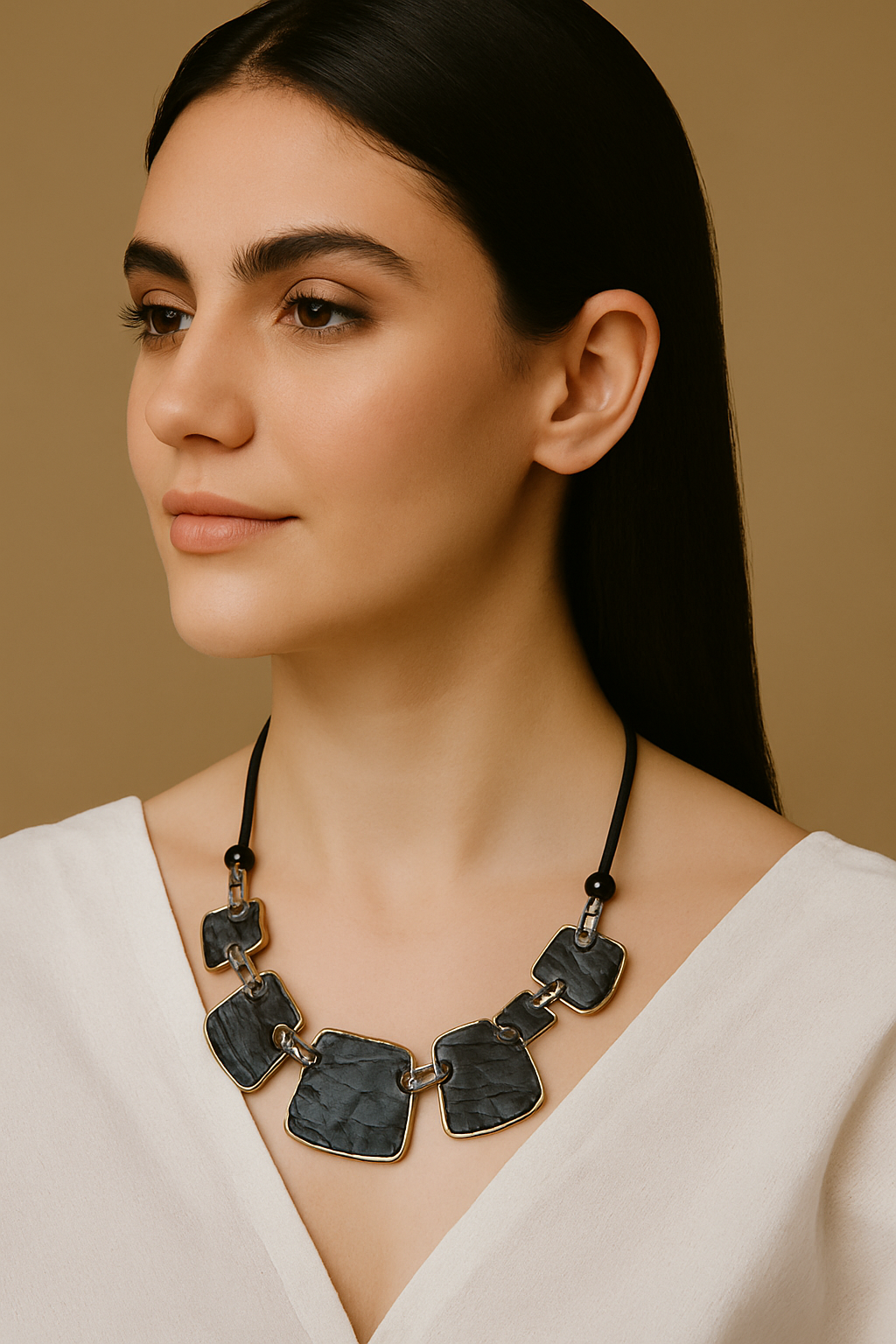 Textured Charcoal Panel Necklace with Rustic Finish