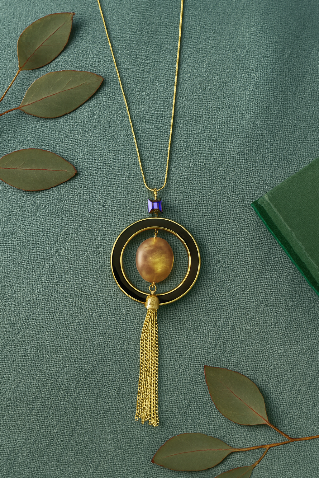 Antique Gold Tassel Pendant Necklace with Rust Accent