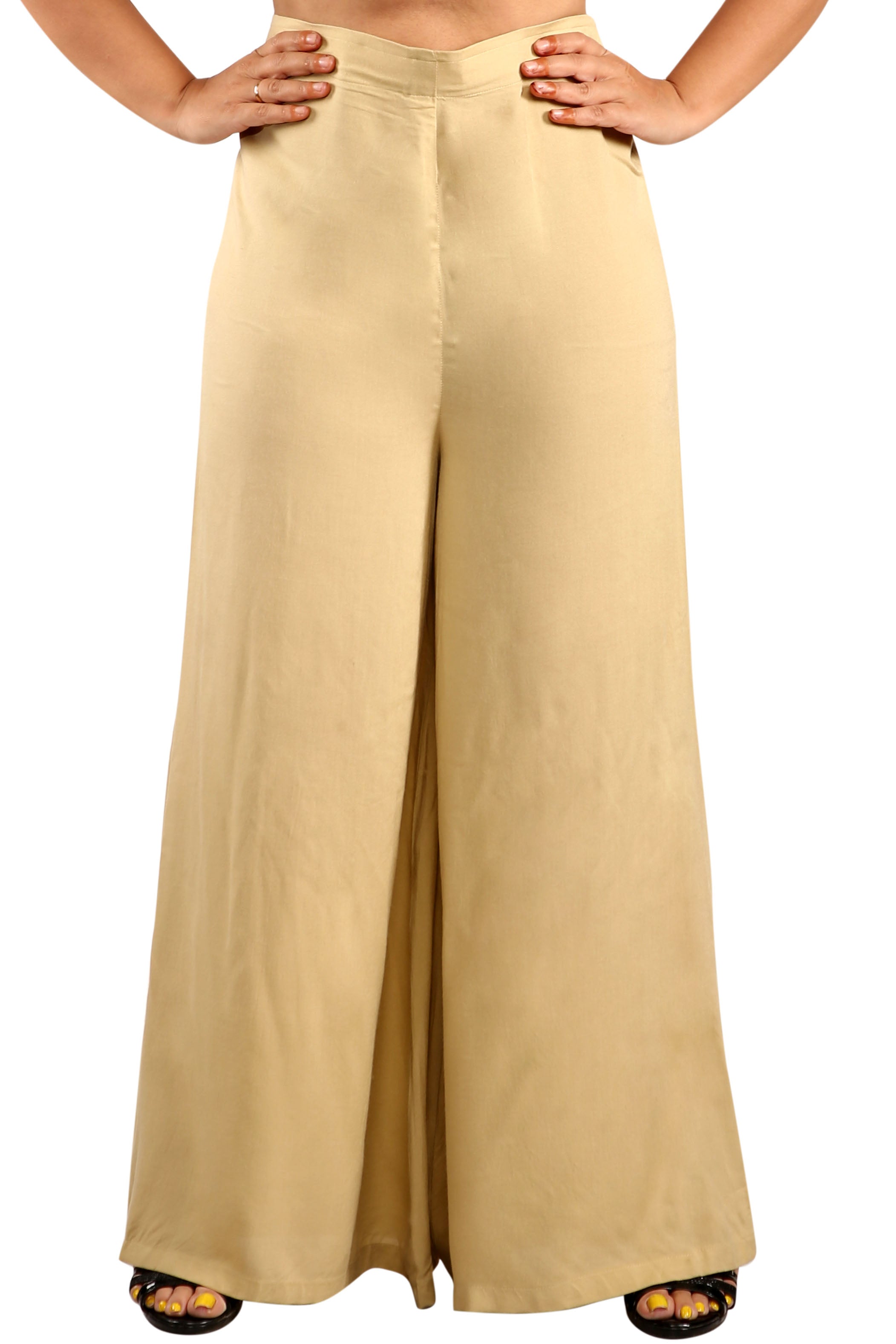 BEIGE RAYON PALLAZO PANTS