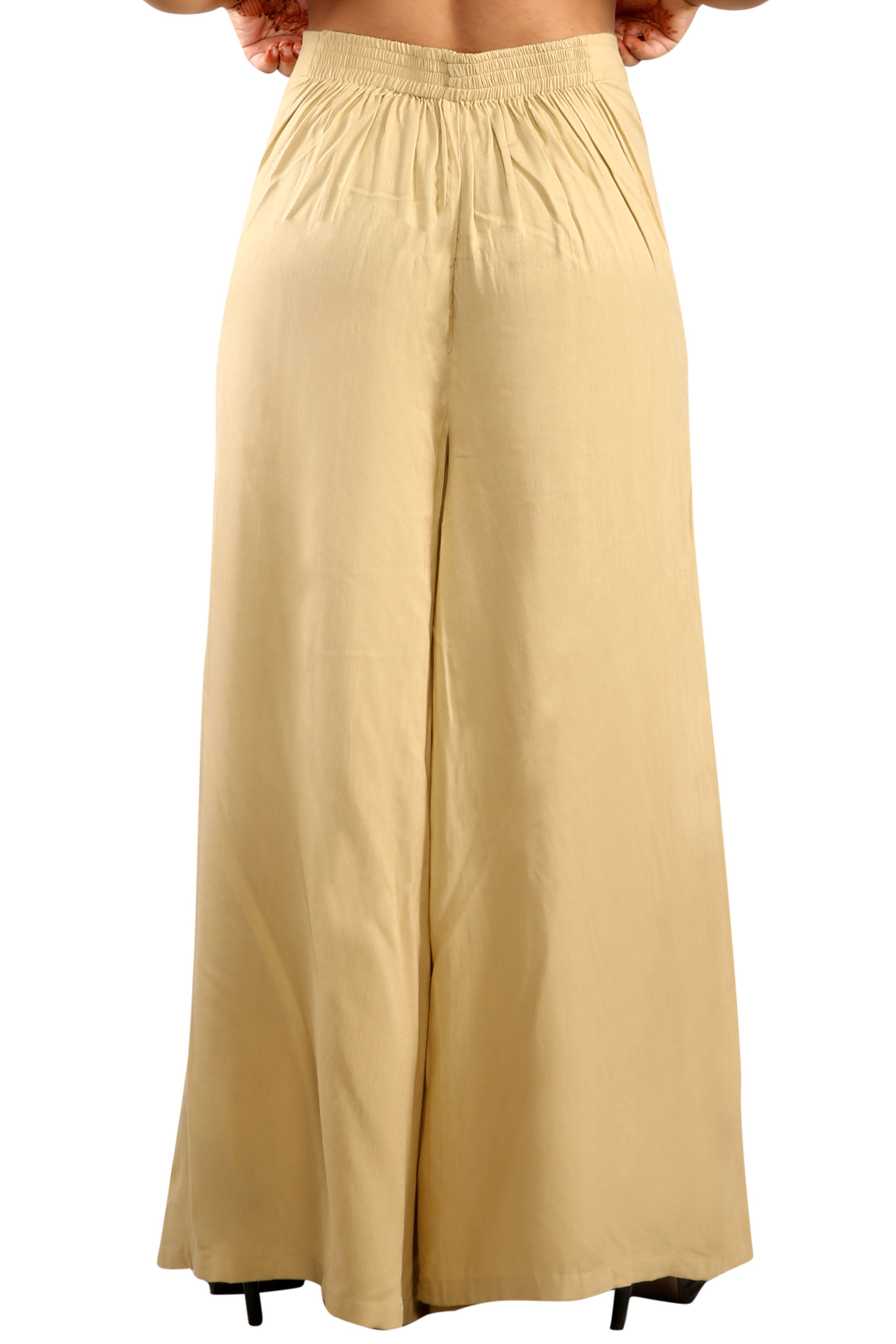 BEIGE RAYON PALLAZO PANTS