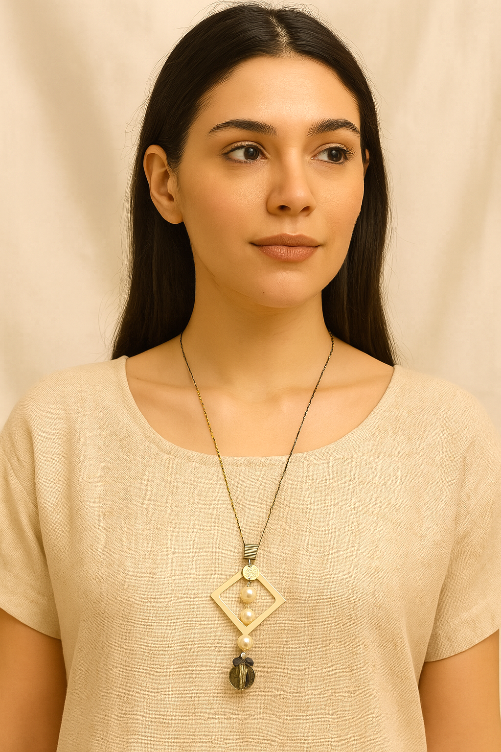 Geometric Drop Pendant Necklace with Stone Accent