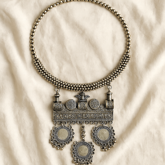 Temple Motif Antique Oxidised Statement Necklace