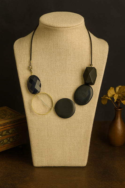 Bold Black Disc Statement Necklace with Gold Accent