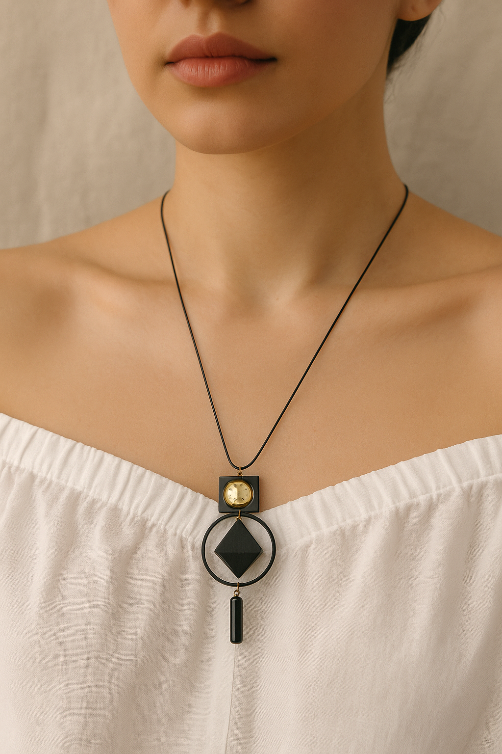 Boho Black Geometric Pendant Necklace