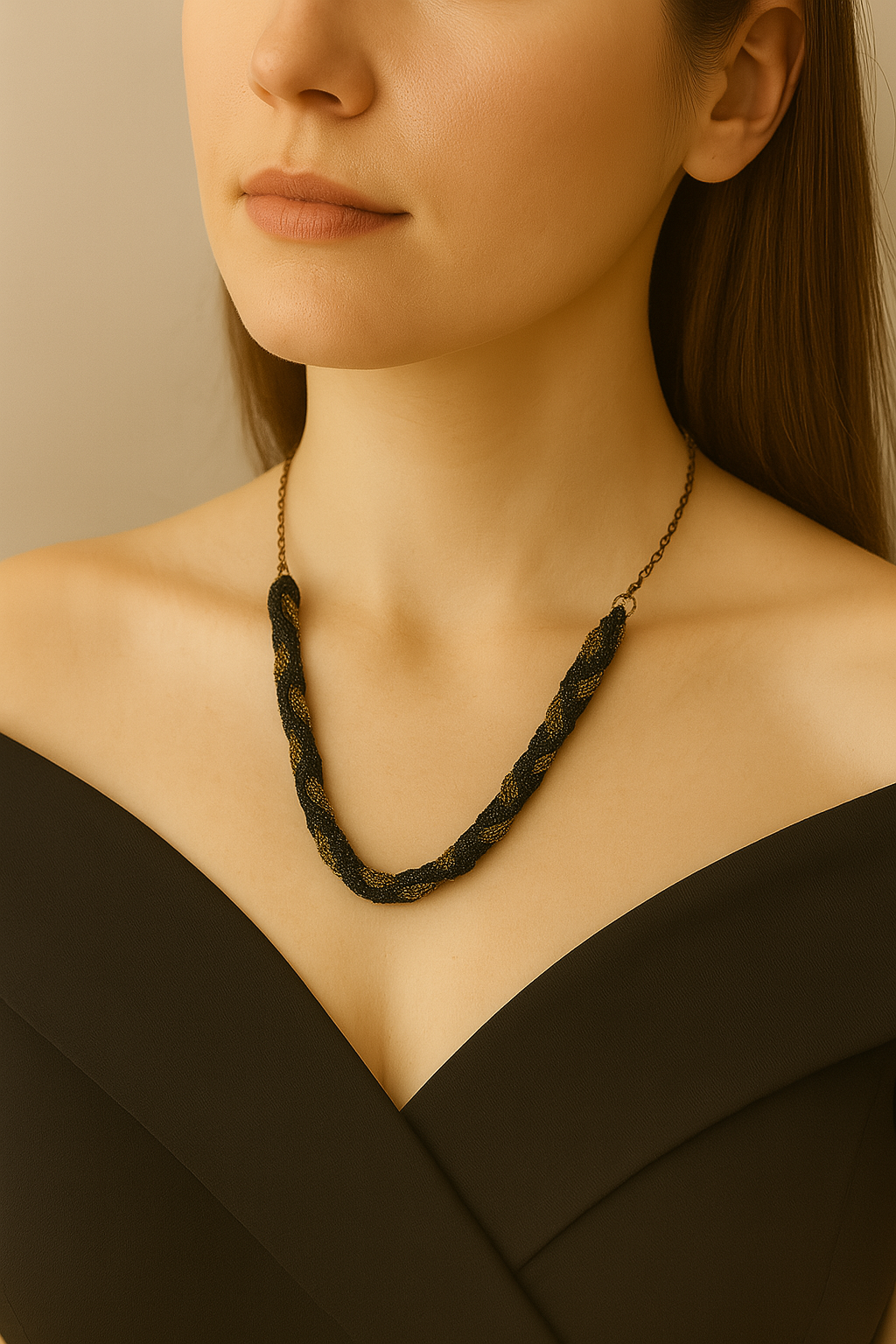 Twisted Black Thread Beaded Necklace
