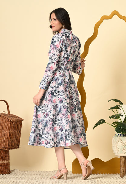 FLORAL LINEN SHIRT DRESS