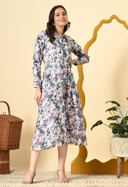 FLORAL LINEN SHIRT DRESS