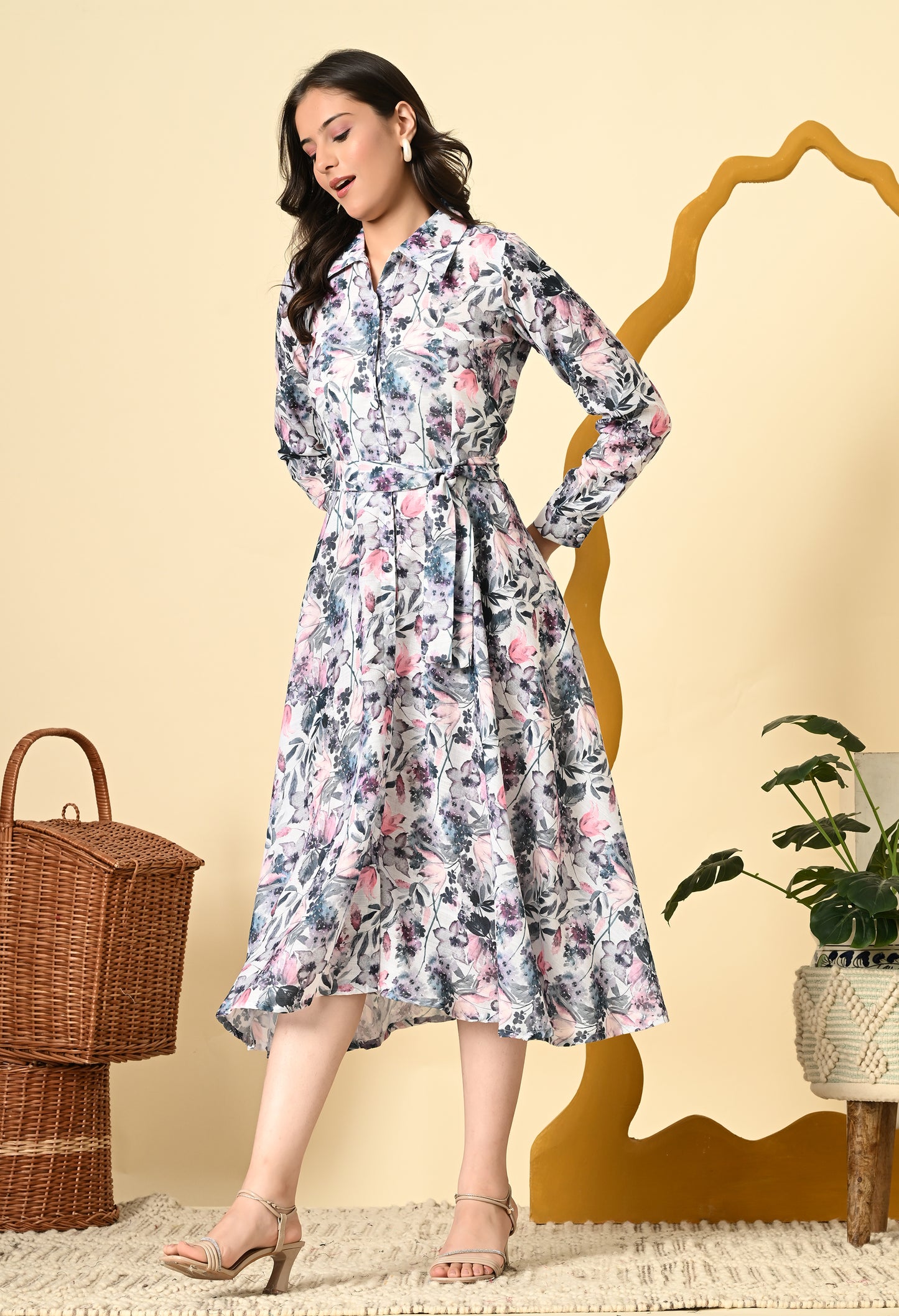 FLORAL LINEN SHIRT DRESS