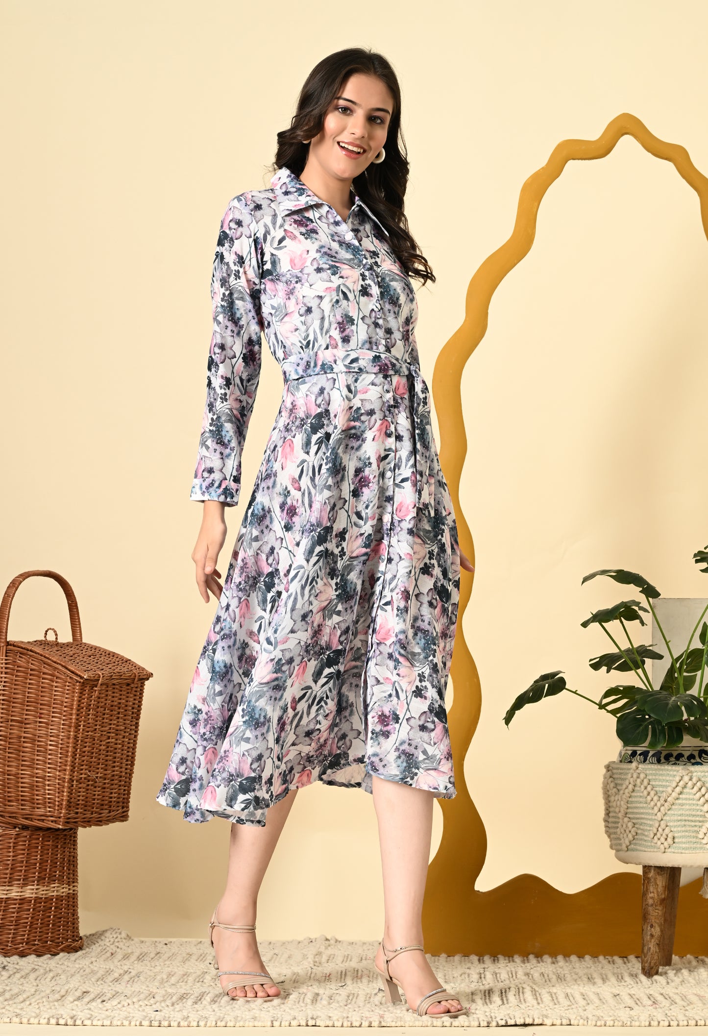 FLORAL LINEN SHIRT DRESS