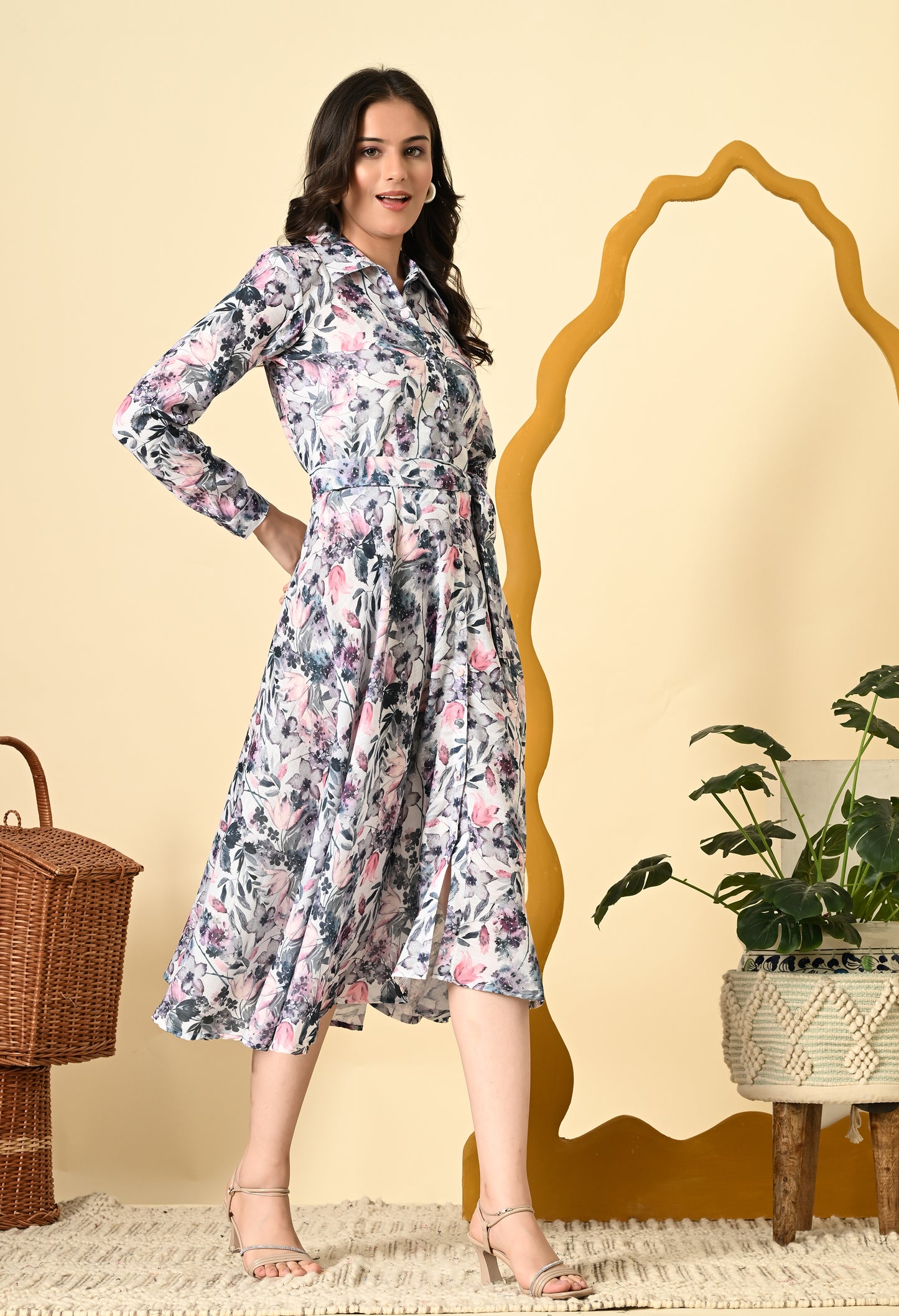 FLORAL LINEN SHIRT DRESS