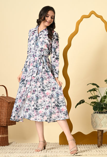 FLORAL LINEN SHIRT DRESS