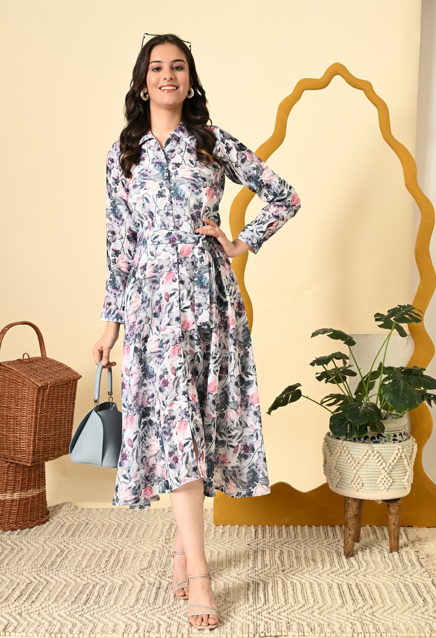 FLORAL LINEN SHIRT DRESS