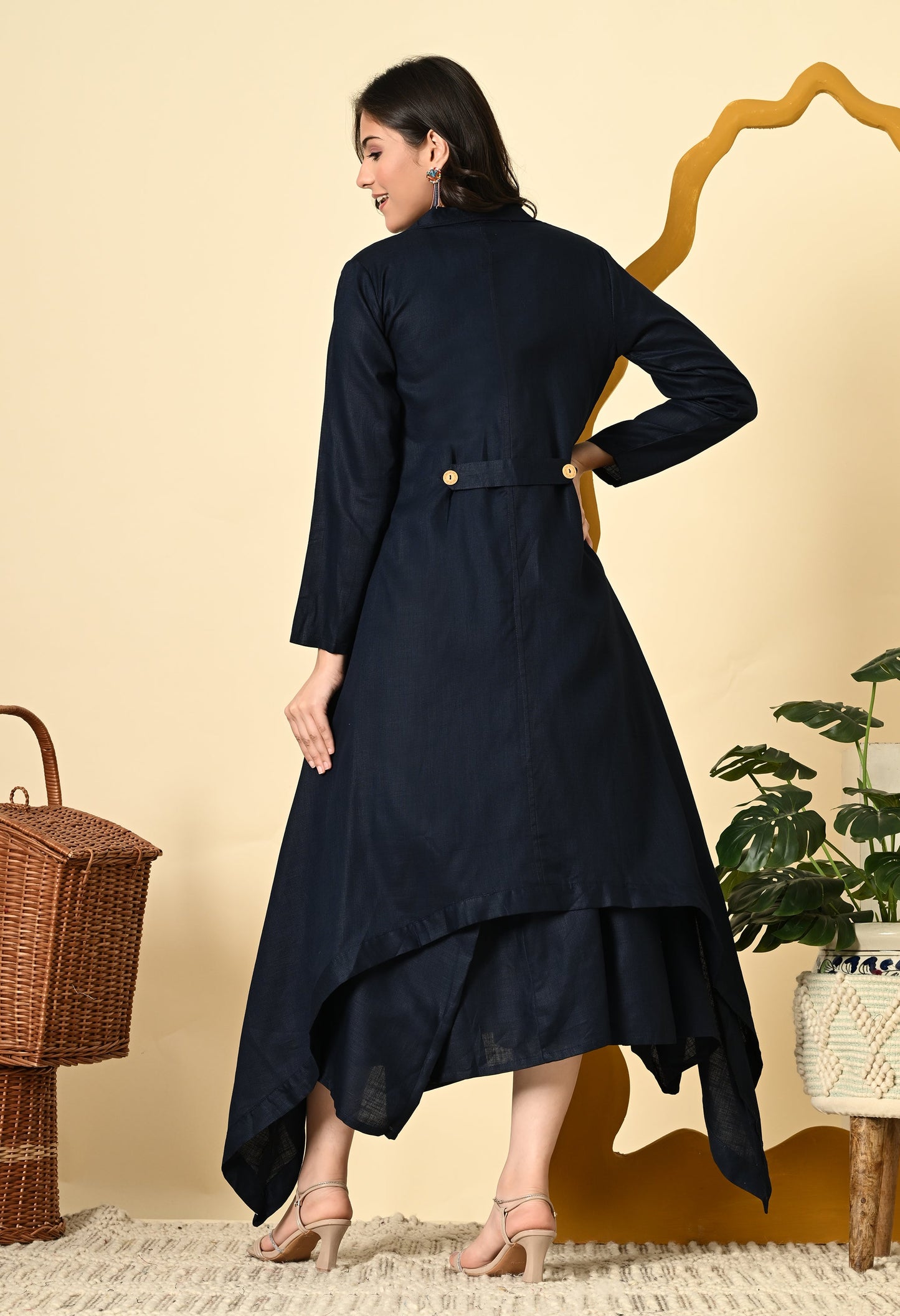 MIDNIGHT LINEN COWL DRESS
