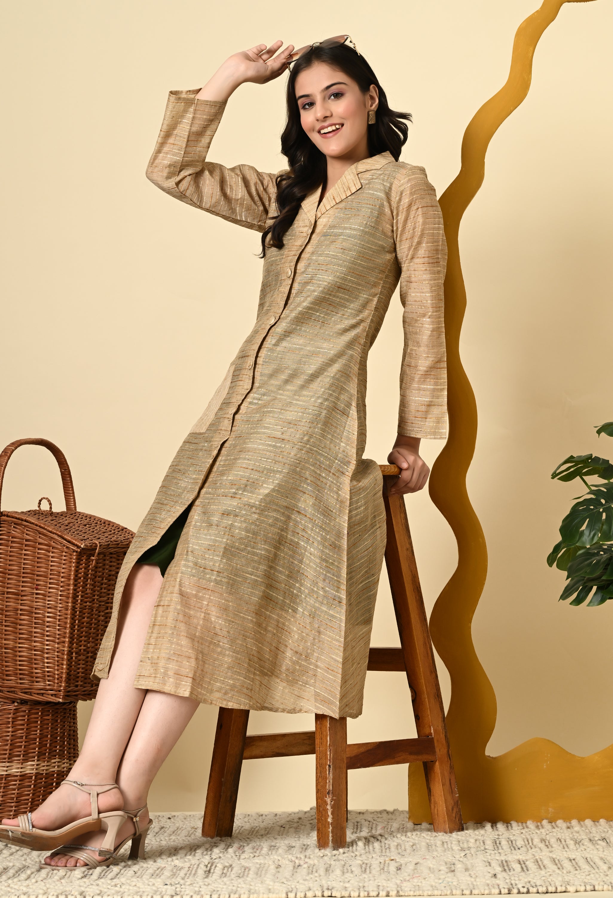GREEN DRESS WITH LUXE GOLDEN JACKET