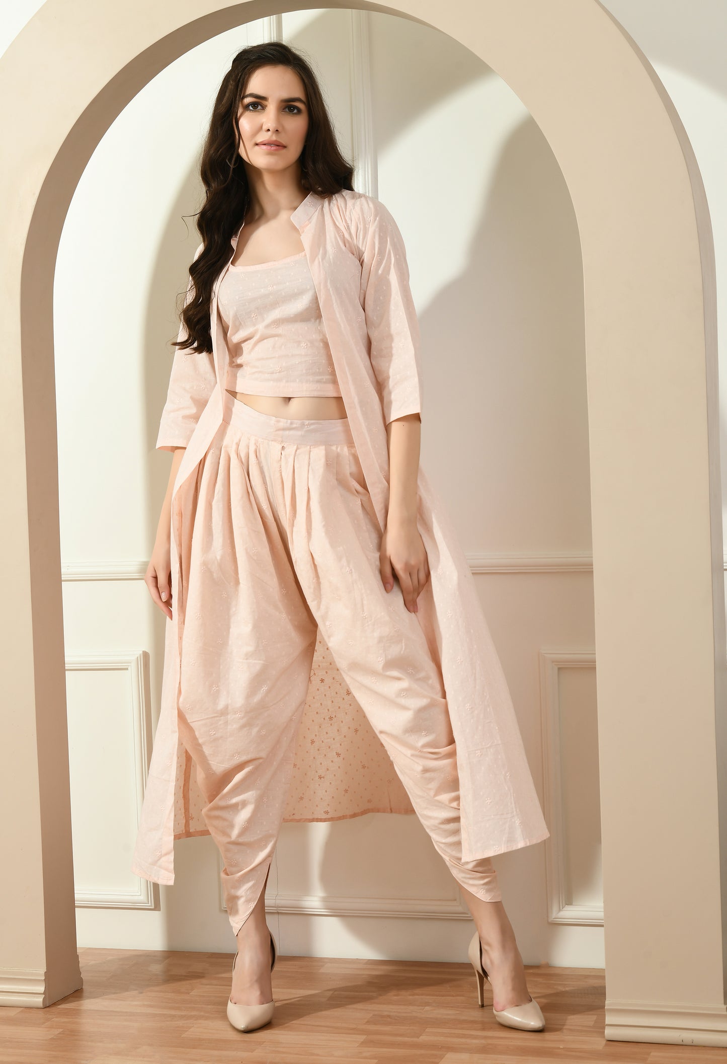 PEACH HAKOBA PATIALA JACKET SET