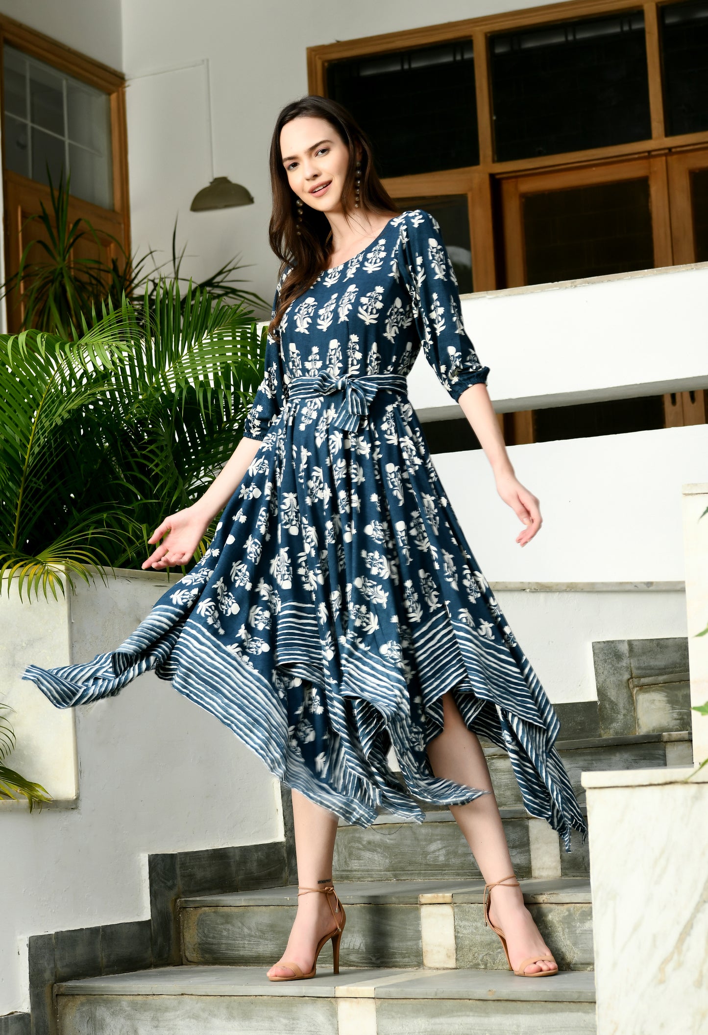 BLUE HANDKERCHIEF STYLE DRESS