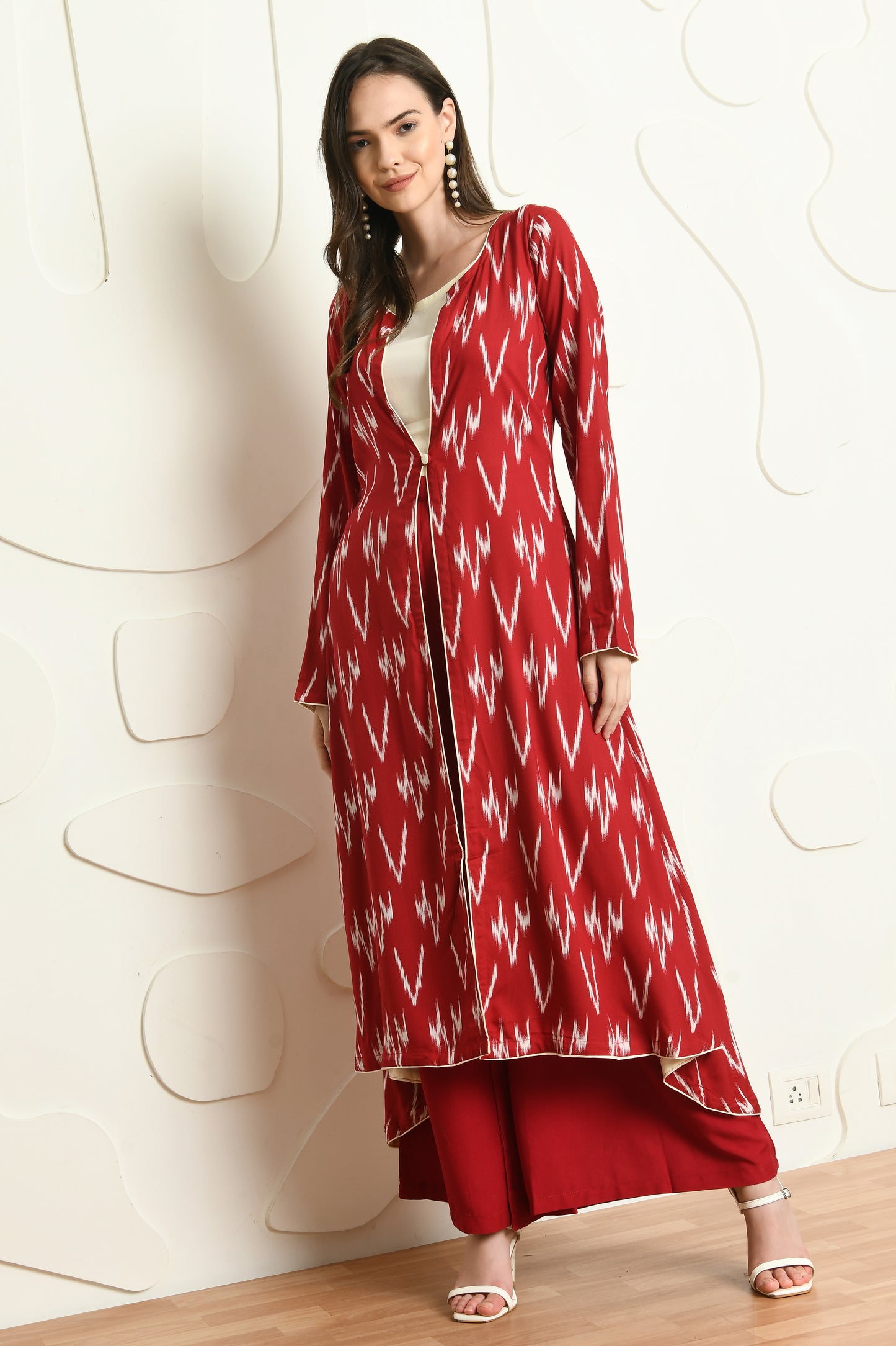 RED IKAT PRINT 3 PC CO-ORD SET