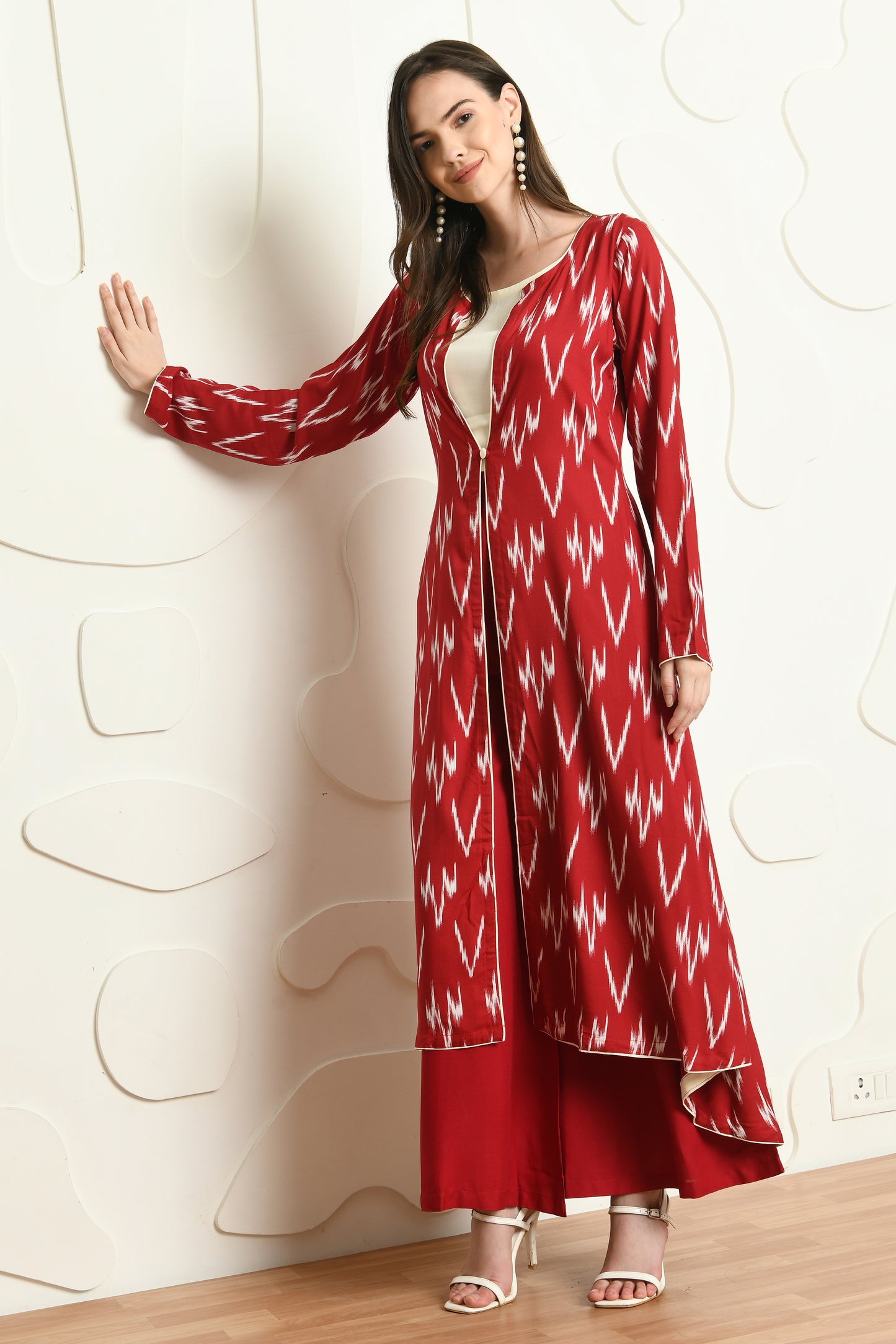 RED IKAT PRINT 3 PC CO-ORD SET