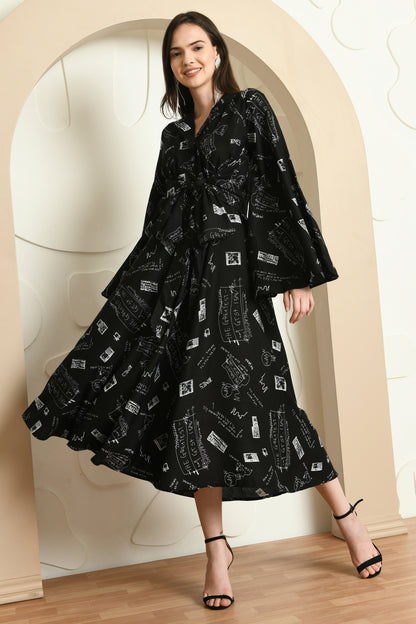 ALPHABET UMBRELLA SLEEVES DRESS