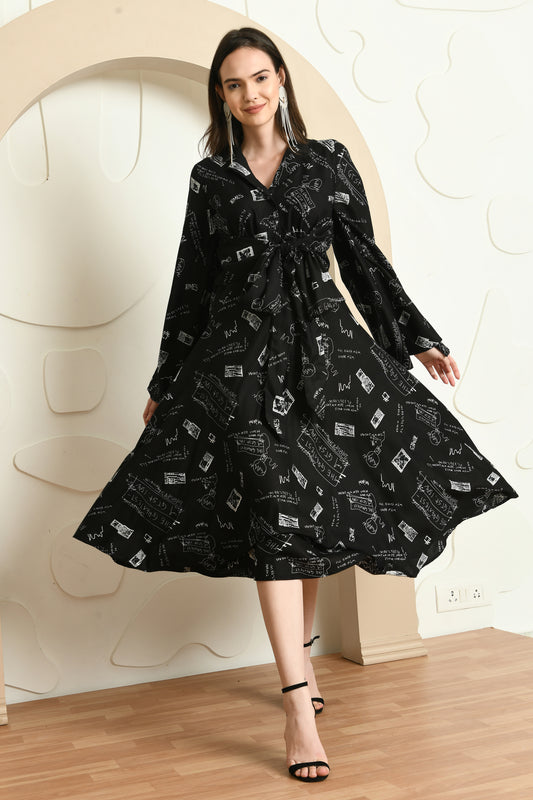 ALPHABET UMBRELLA SLEEVES DRESS