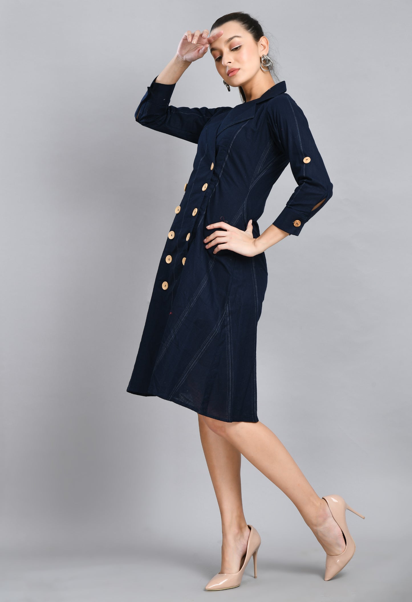 LINEN WOOD BUTTON JACKET DRESS